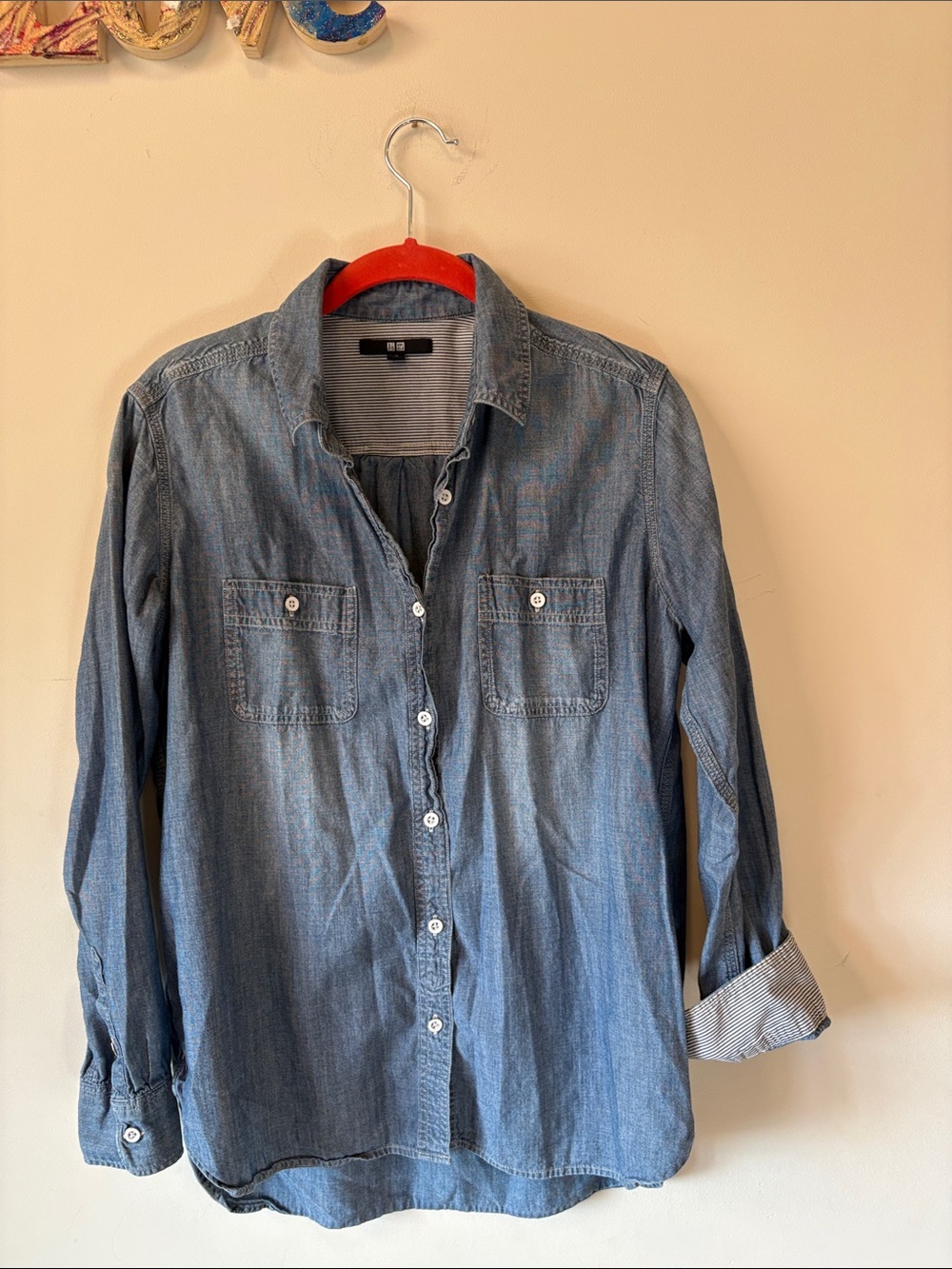 Uniqlo Women's Light Blue Denim Button-Down Shirt